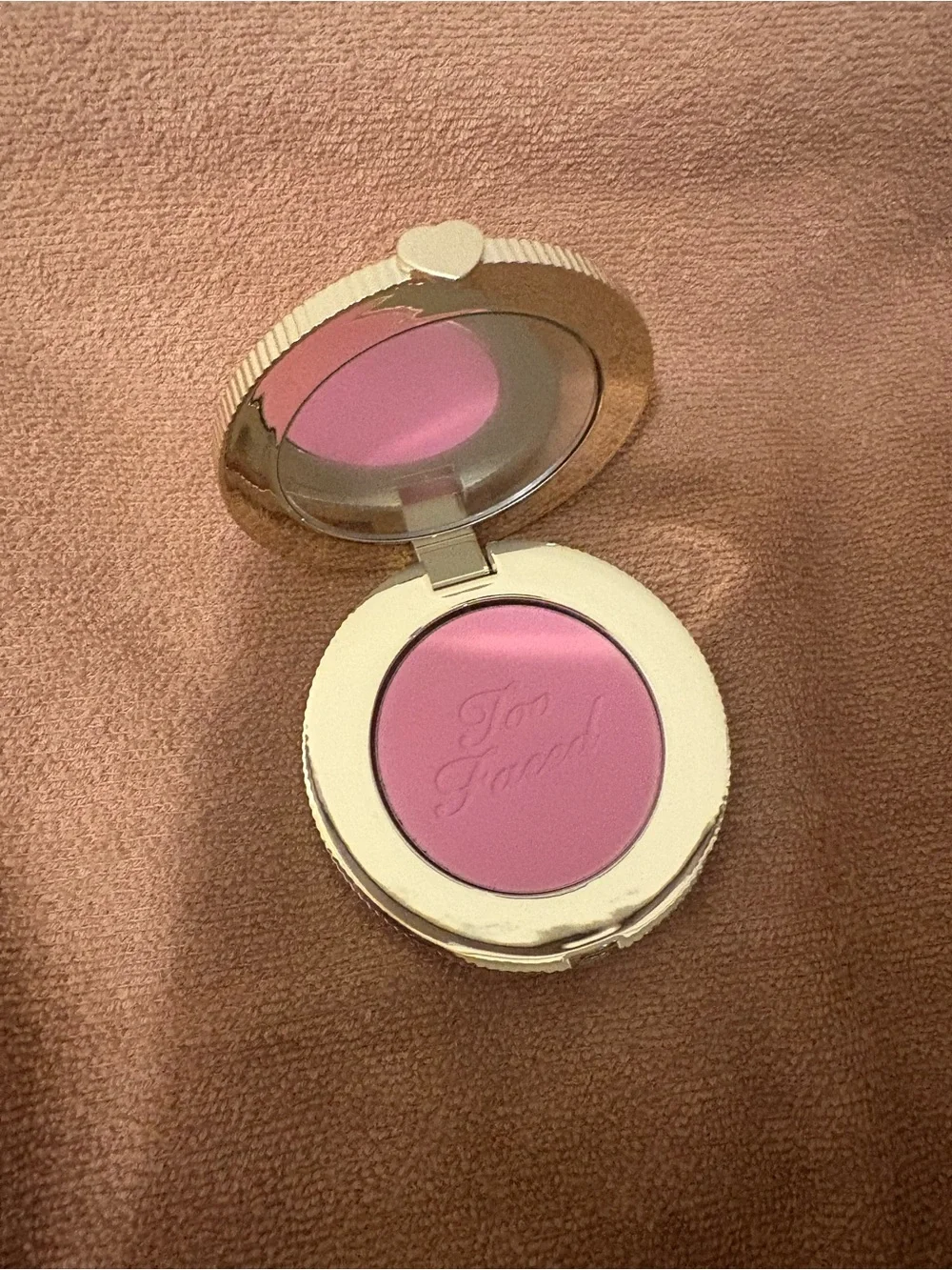 Too Faced Pink Round Blush Compact with Gold Logo